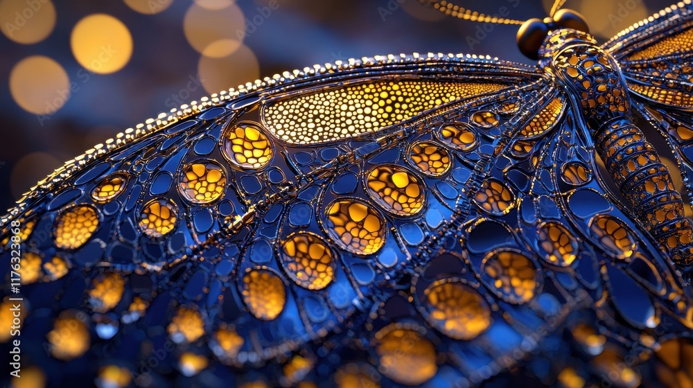 Poster mesmerizing dragonfly with intricate wing pattern in close up shot