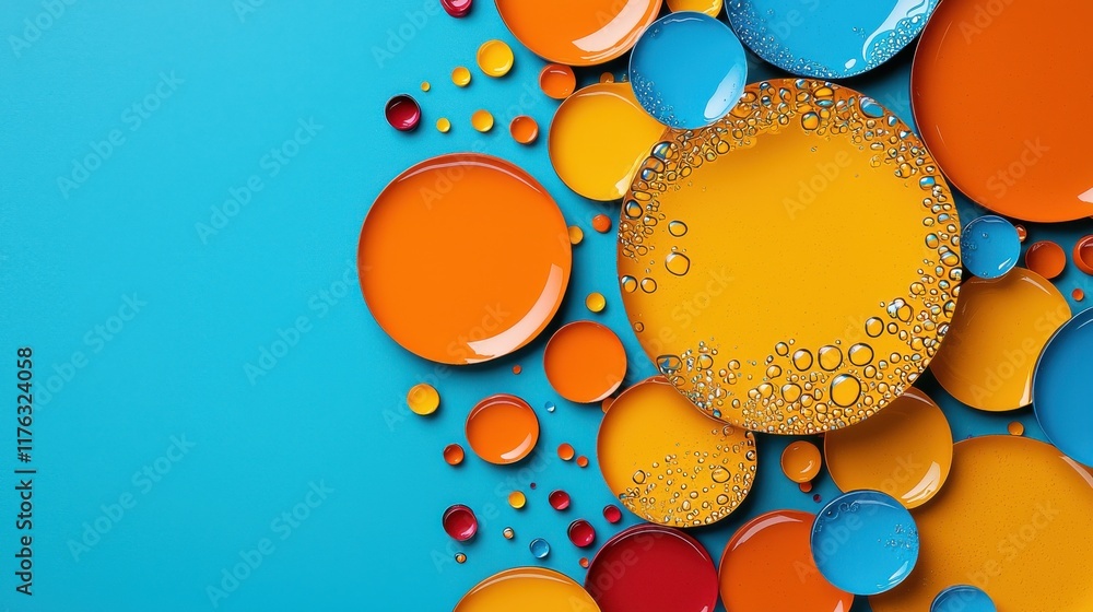 Poster mesmerizing bubbles and splashes of vibrant colors in fluid abstract art