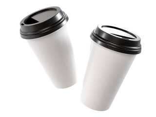 3D coffee cup mockups disposable with plastic lid. Blank white plastic mugs for takeaway hot or cold beverage, milkshake, tea or coffee cups, isolated on background. Mockup packaging for branding