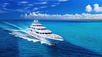 Luxurious Yacht Cruising Across the Sparkling Turquoise Ocean Horizon