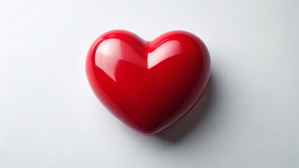 Fototapeta premium Single Red Heart on White Background - Panoramic Flat Lay Stock Photo