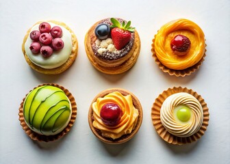 Six Assorted Delicious Pastries Isolated on White Background - High-Resolution Stock Photo