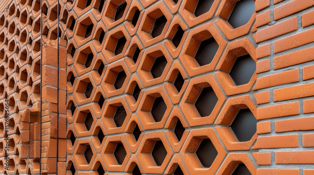 Poster mesmerizing geometric brick wall with intricate hexagonal pattern facade