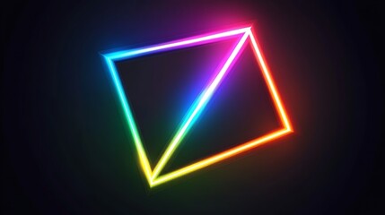 Rainbow Neon Frame Glowing Brightly In Darkness