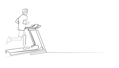 line art of man exercising running on a tredmill board.one line drawing of man exercising in the gym or at home.single line vector illustration.