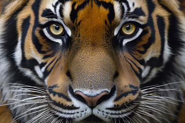Obraz premium Portrait of a sumatran tiger staring intensely, showcasing its distinctive stripes and powerful presence
