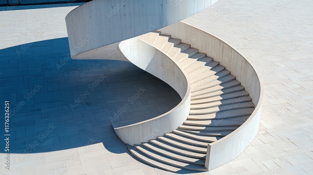 Poster striking spiral staircase in minimalist modern architecture with contrasting colors and geometric pa