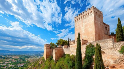 Naklejka premium Captivating Medieval Castle Nestled in Lush Mediterranean Landscape