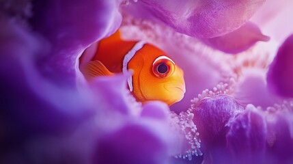A vibrant clownfish nestled in a colorful anemone.