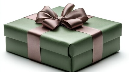 A neatly wrapped green gift box adorned with a satin bow, symbolizing celebration and generosity.