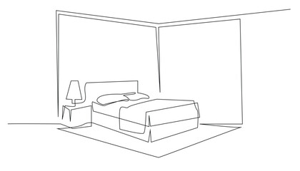 continuous line drawing of bedroom.one line drawing of modern bedroom interior.single line vector illustration.isolated white background