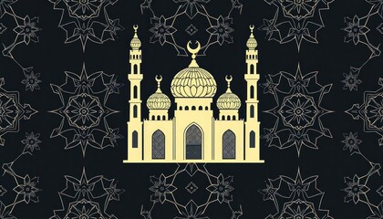 Islamic geometric mosque icon with intricate details in a seamless pattern style.