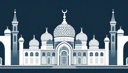 Fototapeta premium Islamic geometric mosque icon with intricate details in a seamless pattern style.