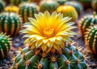 Fototapeta premium Stunning Timelapse of a Blooming Yellow Astrophytum Ornatum Cactus in 4K