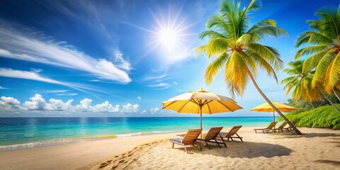Obraz premium Summer Vacation Inspiration: Sunshine Beach Scene with Copy Space for Text Overlay