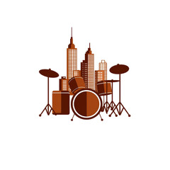 Fototapeta premium Urban Drums Against a City Skyline Background