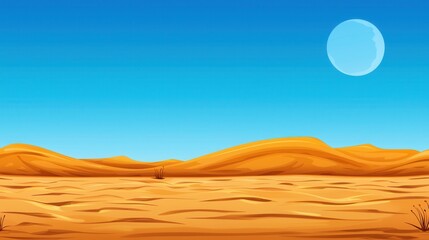 Fototapeta premium Expansive Desert Landscape under Serene Blue Sky and Shimmering Moon