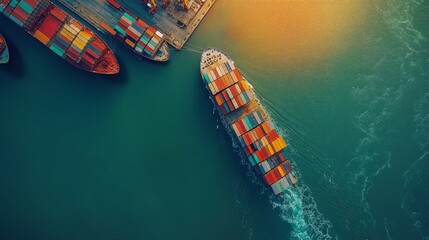 Aerial View of Busy Freight Port with Colorful Cargo Ships