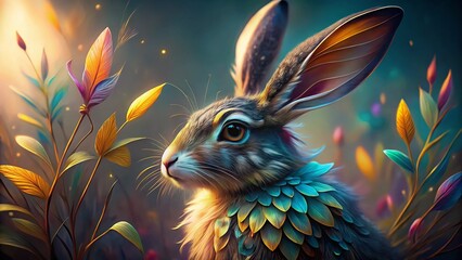 Fototapeta premium Surreal Indian Rabbit with Feathers: Mystical Avian Creature Photography