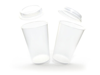 Transparent plastic cup mockups disposable with lid. Blank clear plastic for cold beverage, ice...