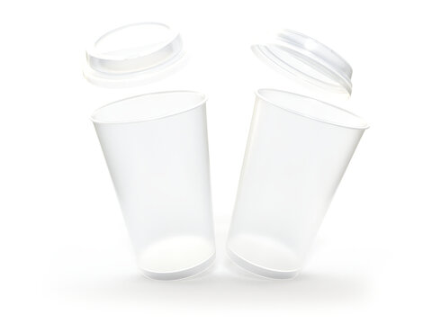 Transparent plastic cup mockups disposable with lid. Blank clear plastic for cold beverage, ice tea, coffee, cocktail, milkshake, juice, isolated on background. Mockup packaging design for branding