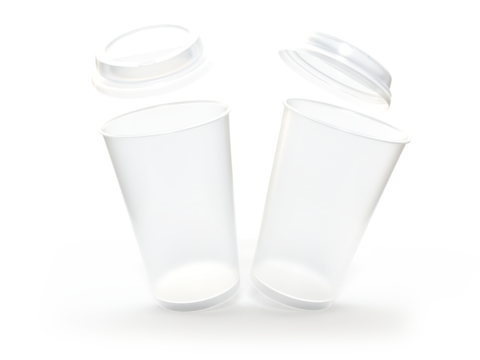 Transparent plastic cup mockups disposable with lid. Blank clear plastic for cold beverage, ice tea, coffee, cocktail, milkshake, juice, isolated on background. Mockup packaging design for branding