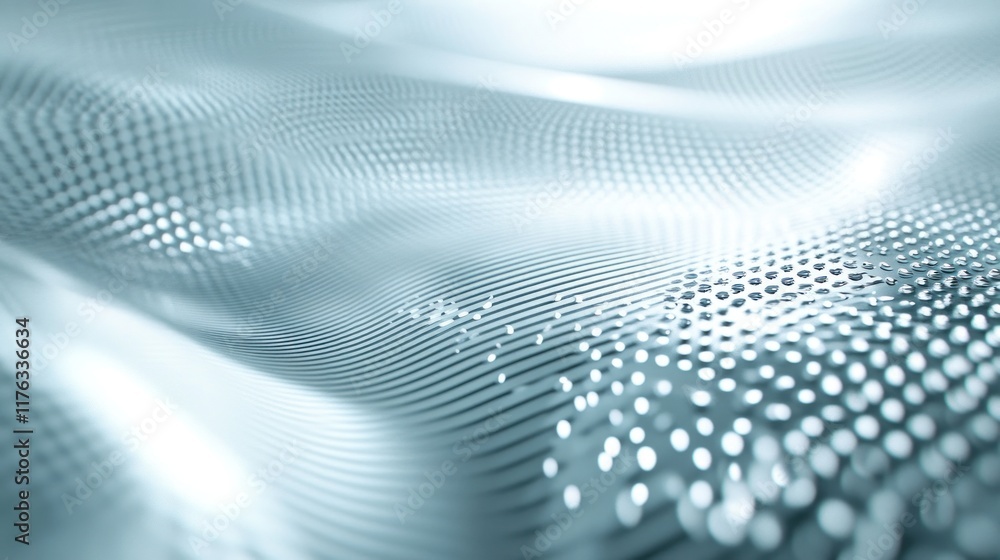 Poster abstract silver wave background with dots and lines.