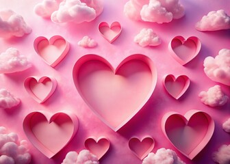 Surreal Pink Heart Cutouts: Abstract Love Background Stock Photo