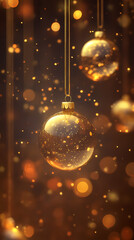 Fototapeta premium Winter romance with a golden Christmas ornament