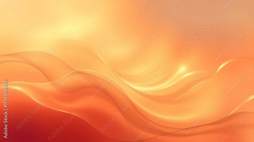 Poster bright abstract composition featuring a gradient of orange and yellow hues with flowing waves. perfe