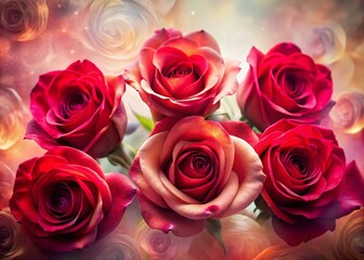 Obraz premium Surreal Red Roses: Dreamlike Floral Arrangement on White Background - Stock Photo