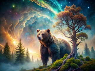 Surreal Russian Bear in Enchanting Forest - Mystical Wildlife Photography