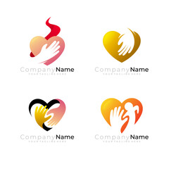 Set love logo and hand care design combination, unity logos