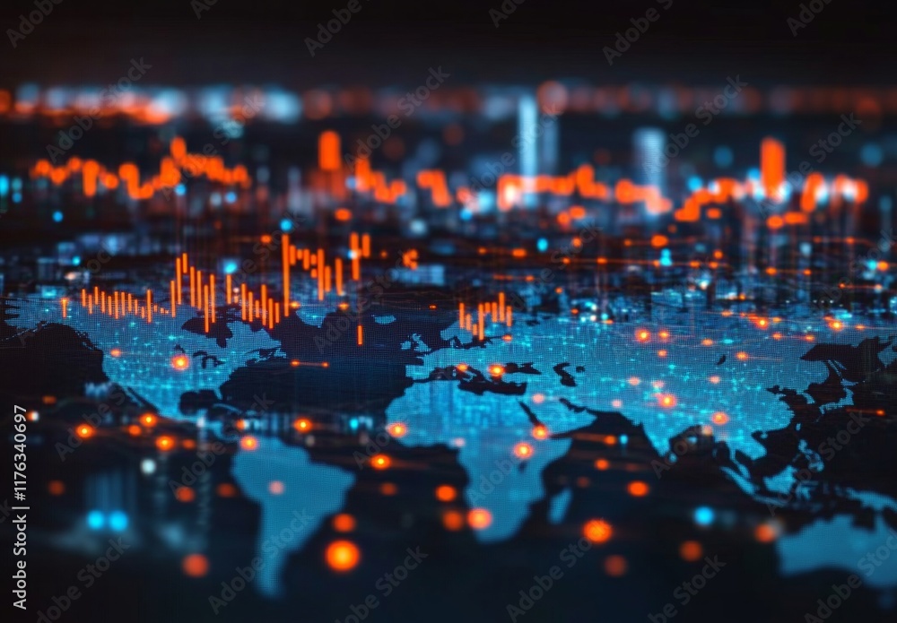 Aufkleber a computer generated image of the world with a bright orange background