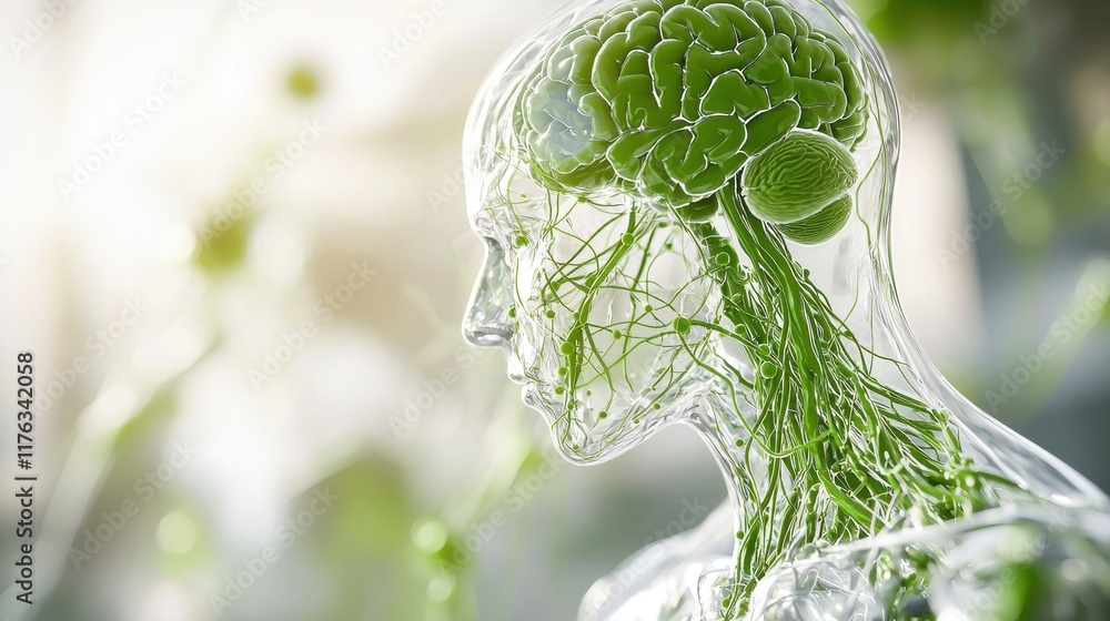 Poster transparent brain in natural environment symbolizing intellect and cognitive function