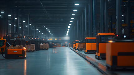 A logistics hub with automated conveyor systems sorting packages into designated areas. Robots and workers collaborate seamlessly in a brightly lit warehouse, while digital screens track shipment