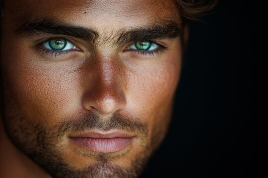 A man with green eyes and a beard