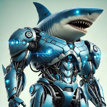 Blue shark robot technology, engine, and metal armor
