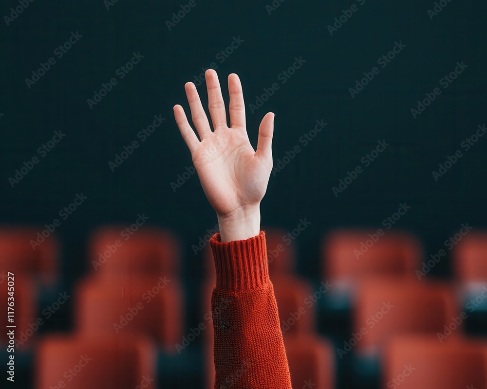 Poster online learning and e-learning. a serene image of a student raising their hand in a glowing virtual 