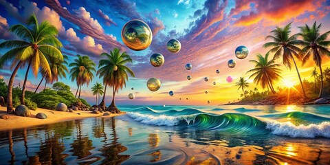 Surreal Tropical Beach Summer: Dreamy Paradise Escape