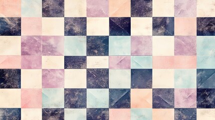 Fototapeta premium Abstract colorful patchwork pattern with pastel tones and textured surfaces.