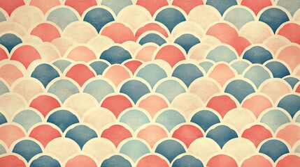 Colorful scalloped pattern in pastel tones of peach, blue, and cream.