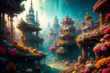 Naklejka premium Surreal Underwater City Reflecting Water Pollution Crisis