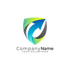 Shield logo and arrow design colorful, security icon template,