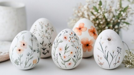 Elegant floral Easter eggs: A pastel dream. Delicate artistry, spring blooms.