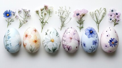 Elegant floral Easter eggs arranged with delicate wildflowers. A spring celebration!