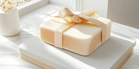 Fitness Elegant gift box with ribbon on a light surface.