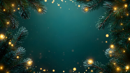 Fototapeta premium Winter pine branches adorned with Christmas lights