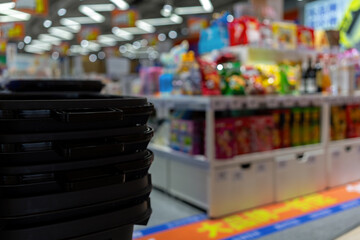 Vibrant Marketplace with Colorful Products and Stacked Containers