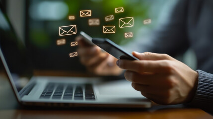 Hand of businessman using smartphone for email with notification alert